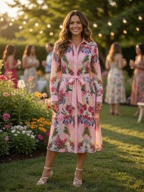 ✨ Tahari Pink Floral Button-Front Shirt Dress - Size XS ✨Stunning Wedding